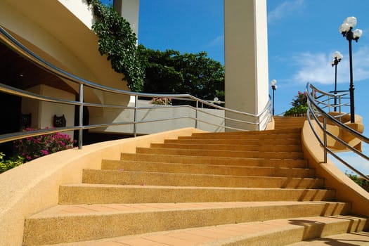 Large stairway with hand-rail and lampposts