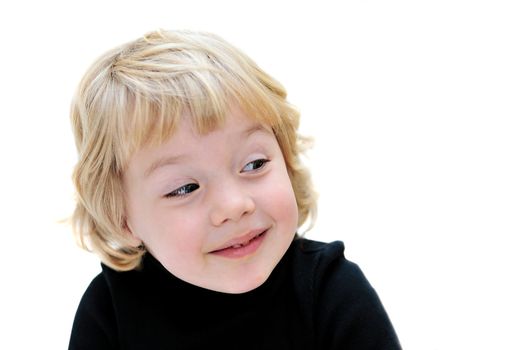  cunning funny pretty little girl over white background