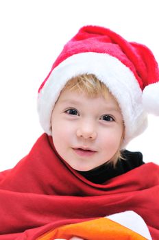 little funny Santa girl isolated on white background
