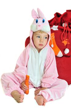  rabbit girl sitting near the bag wit gifts
