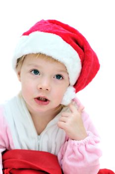 funny Santa girl over the white  background