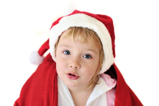 funny santa girl over the white background