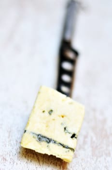 chease  Roquefort  on the knife (selective focus)