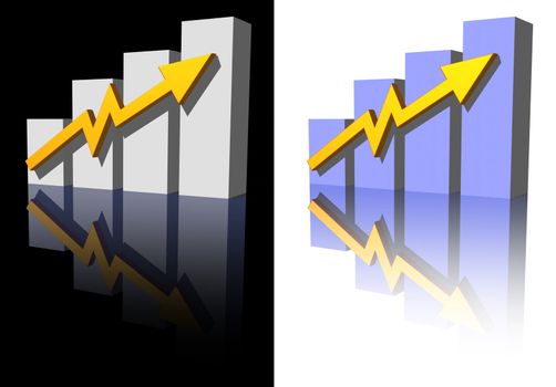business graph on black and white background - 3d illustration