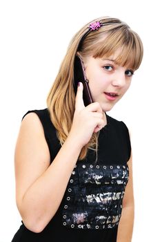  happy and surprised teenager girl talking by mobile phone