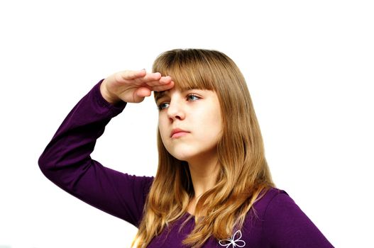 teen girl looking ahead over the white