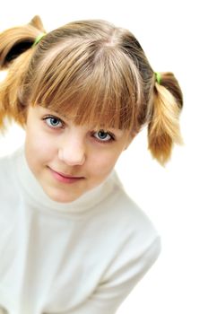 portrait of lovely teen girl with funny hairstyle
