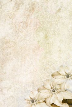 Photo based illustrated background with Clematis flowers in the lower corner. 