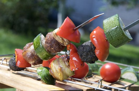 Traditional cooking meat on skewers