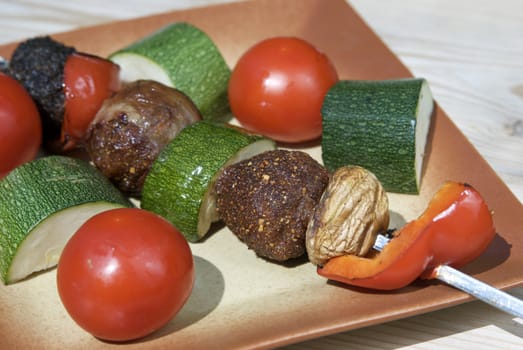  Grilled Kebabs and fresh vegetables 