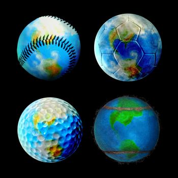 Football, Tennis, Golf and Baseball Earth