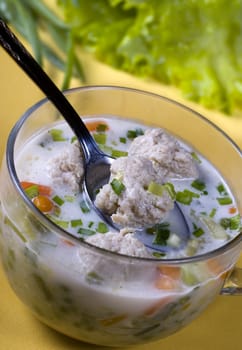 A vegetable soup with dumplings
