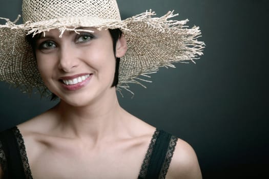 smiling beautiful lady with hat