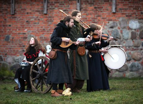 Medieval musicians during procession. Show in Kaunas