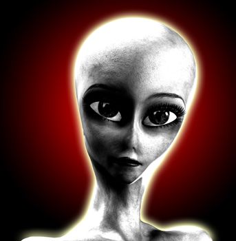 The head of a big eyed alien.