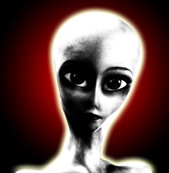 The head of a big eyed alien.