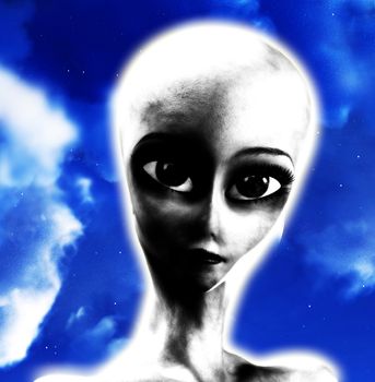 The head of a big eyed alien.