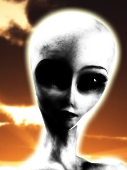 The head of a big eyed alien.