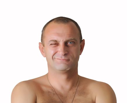 Portrait of the man with a naked torso on white background