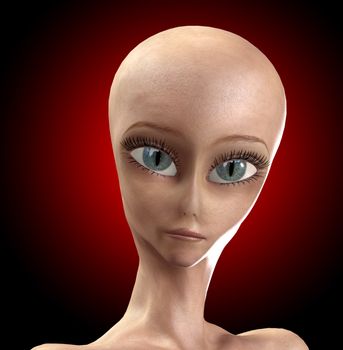 The head of a big eyed alien.