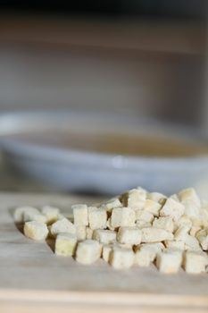 cheese soup with some croutons