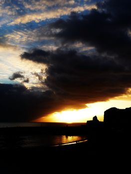 View of Puerto Rico beachfront during the sunset.  