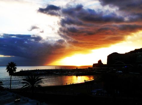 View of Puerto Rico beachfront during the sunset.  