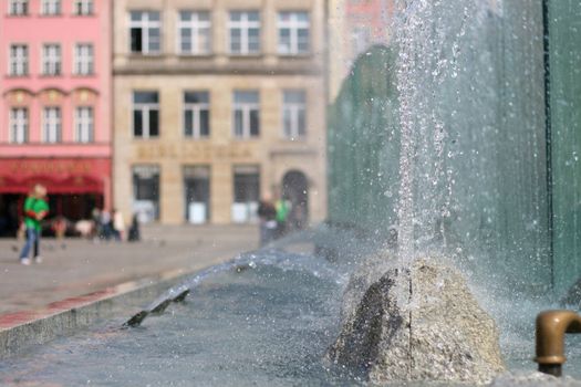 Fountain on the Wroclaw`s main square, spring