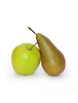 Green apple and pear isolated on white background with clipping path