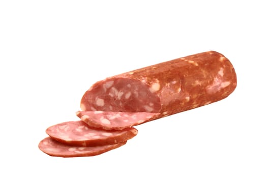 Sliced sausage isolated on white background with clipping path