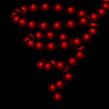 rendering of an spiral structure made of sphere on a black background