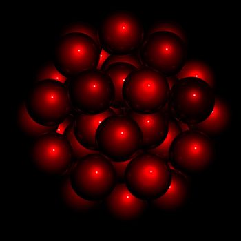 rendering of an abstract structure made of sphere on a white background