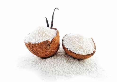Two part of coconut parts is filled with crumbs