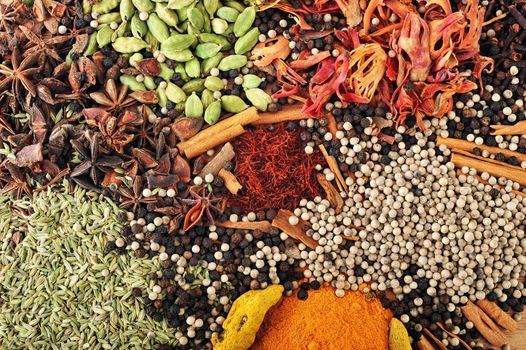 Different of spice are on the kitchen table