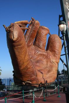 The Giants over sized baseball glove sculpture