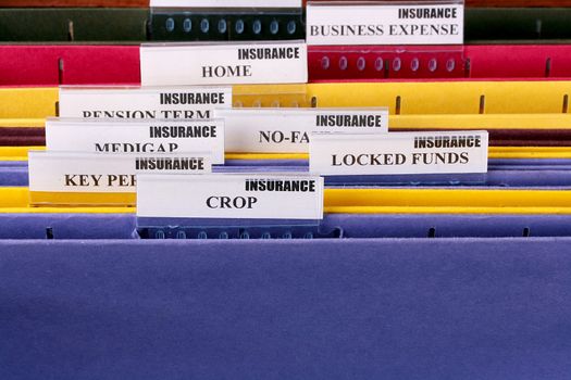 Folders for documents at office of the insurance company with Crop.