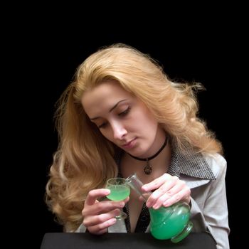 The long-haired girl with a wine-glass of absinthe liqueur