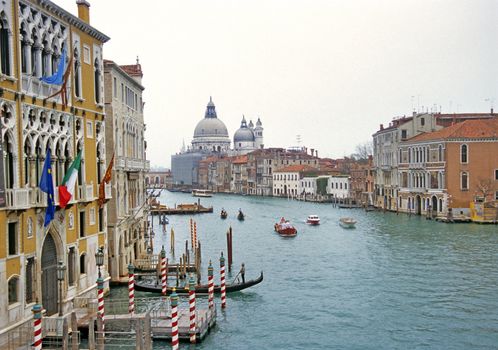 The Grand canal in Venice Italy with Santa Maria della Salute church in the background.