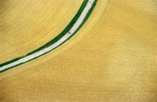 An aerial view of a wheat field in Belgium.