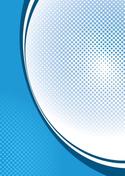 Abstract blue halftone corner background with flowing lines and copy space