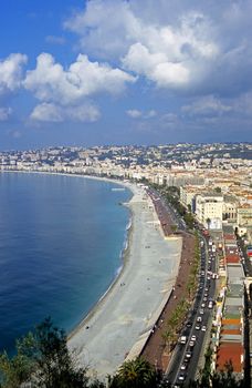 Nice, France on the mediterranean coast is a vacation destination in the sun.