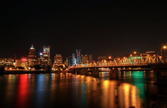 Night shot of Portland Oregon Downtown Skyline