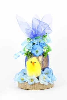 Easter decoration with egg and chick, isolated on white