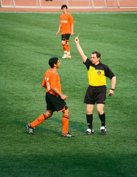 Yellow card. FC Selta juniors player. Inernational tournament in Novosibirsk, Russia,  may 2008. Ajax (Netherland), Olimpic (France), Selta (Spain), Siberia (Russia)