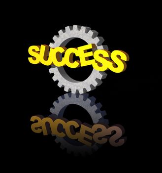 success text and gearwheel on black background - 3d illustration