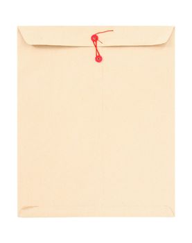 Manila envelope with red string isolated on white.