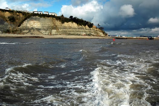 a view at Penarth from sea with waves