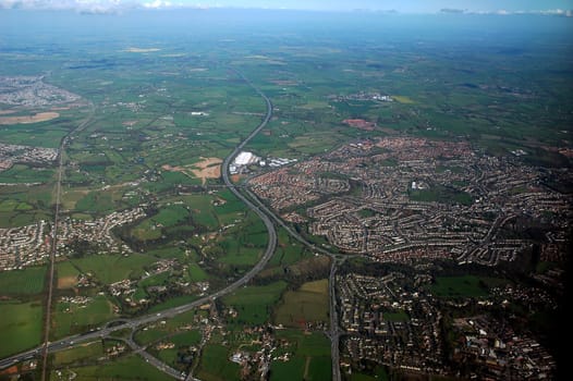 view at country from plane, horizontally framed shot