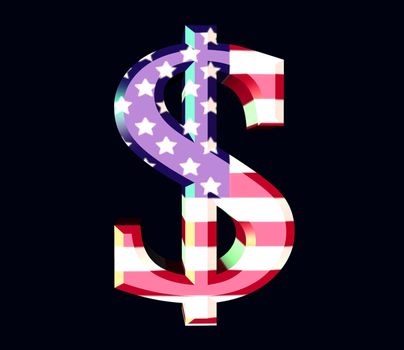 3d illustration of dollar textured with the flag of USA