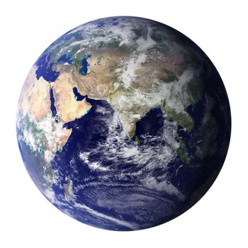 Isolated Earth globe on white background.
The map is public domain from NASA.( visibleearth.nasa.gov)